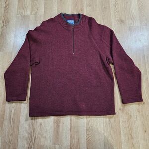 Pendleton‎ Sweatshirt Mens Size Large Red 1/4 Zip Lambs Wool Knit Pullover